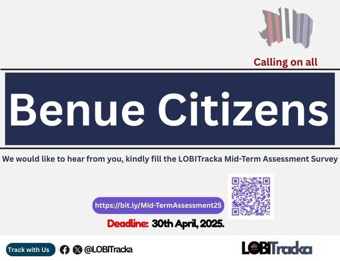 LobiTracka's tweet image. 📢 Calling All Benue Citizens! This is your FINAL CHANCE!

The LOBITracka Project Mid-Term Assessment of the Alia-led Administration closes TODAY!

🔗 Don’t miss out—share your feedback NOW - bit.ly/Mid-TermAssess…

Let your voice be heard!

#LOBITrackaProject
#MidTermAssessment