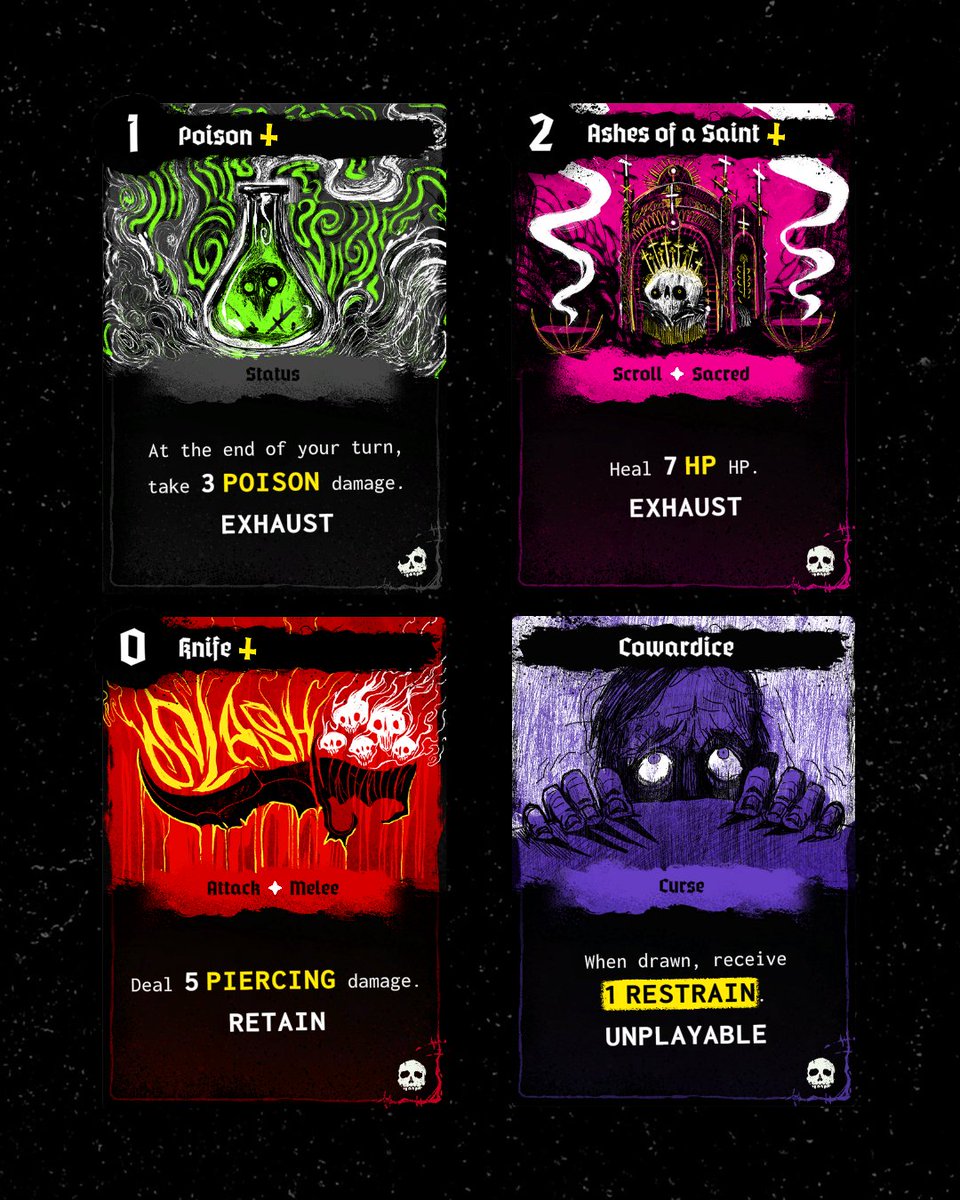 2Wedges's tweet image. Time to reveal a significant update in Sigils of Nightfall: the new card design. Of course, including all the disturbing visuals you were expecting.

Wishlist the game and don&apos;t miss any update!
#roguelikedeckbuilder #cardgame
