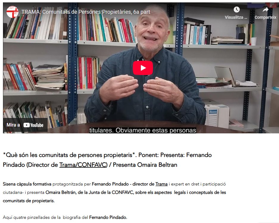 confavc (@confavc) on Twitter photo Avui encentem el dia amb una nova càpsula formativa de #Trama sobre #comunitatspersonespropietàries
📽️ 6a càpsula online amb <a href="/tatipindado/">Fernando Pindado</a>
youtu.be/NY2POxHjfXY
👉Si voleu recuperar les altres 5 càpsulesf ormatives del mateix tema:
trama.confavc.cat/acció-comunità… Avui encentem el dia amb una nova càpsula formativa de #Trama sobre #comunitatspersonespropietàries
📽️ 6a càpsula online amb <a href="/tatipindado/">Fernando Pindado</a>
youtu.be/NY2POxHjfXY
👉Si voleu recuperar les altres 5 càpsulesf ormatives del mateix tema:
trama.confavc.cat/acció-comunità…