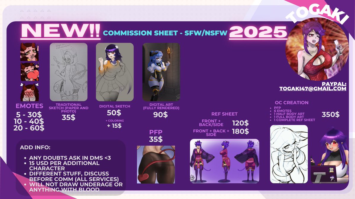 Guys omg I need your help!!!

I'll be opening 
🔴EXTREMELY EMERGEMCY COMMISSIONS🔴

‼️**4 SLOTS ONLY**‼️
You can choose what you want with 10% OFF

✅️- Half body art full rendered 40$usd
✅️- Full body art full rendered 75$usd
✅️- Half body art group full rendered (max. 6