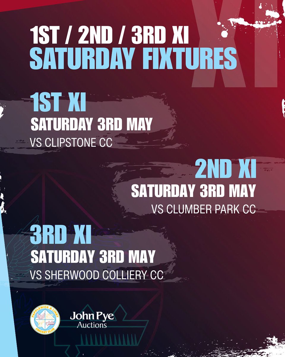 Papplewick&Linby CC (@papplewickcc) on Twitter photo This weekends fixtures! π
1st XI vs Clipstone CC
11:30am start | Clipstone Cricket Ground | NPL
2nd XI vs <a href="/clumberparkcc/">Clumber Park CC</a>
12:00pm start | Papplewick Hall | BDCL Championship
3rd XI vs Sherwood Colliery CC
13:00pm start | Goosedale | BDCL Div 5 This weekends fixtures! π
1st XI vs Clipstone CC
11:30am start | Clipstone Cricket Ground | NPL
2nd XI vs <a href="/clumberparkcc/">Clumber Park CC</a>
12:00pm start | Papplewick Hall | BDCL Championship
3rd XI vs Sherwood Colliery CC
13:00pm start | Goosedale | BDCL Div 5