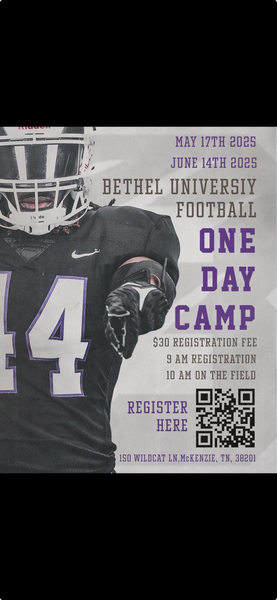Chris Springer (@coach_springer1) on Twitter photo Come get evaluated by <a href="/BU_FootballTN/">Bethel University Football (TN)</a>
On the hunt for runners and hitters!
Use the link below to sign up
📅 - May 17th | June 14th
⏰ - 10 AM
📍 - Walter Butler Stadium
🔗 - docs.google.com/forms/d/e/1FAI…
#CountOnMe | #FastestShowOnTurf Come get evaluated by <a href="/BU_FootballTN/">Bethel University Football (TN)</a>
On the hunt for runners and hitters!
Use the link below to sign up
📅 - May 17th | June 14th
⏰ - 10 AM
📍 - Walter Butler Stadium
🔗 - docs.google.com/forms/d/e/1FAI…
#CountOnMe | #FastestShowOnTurf