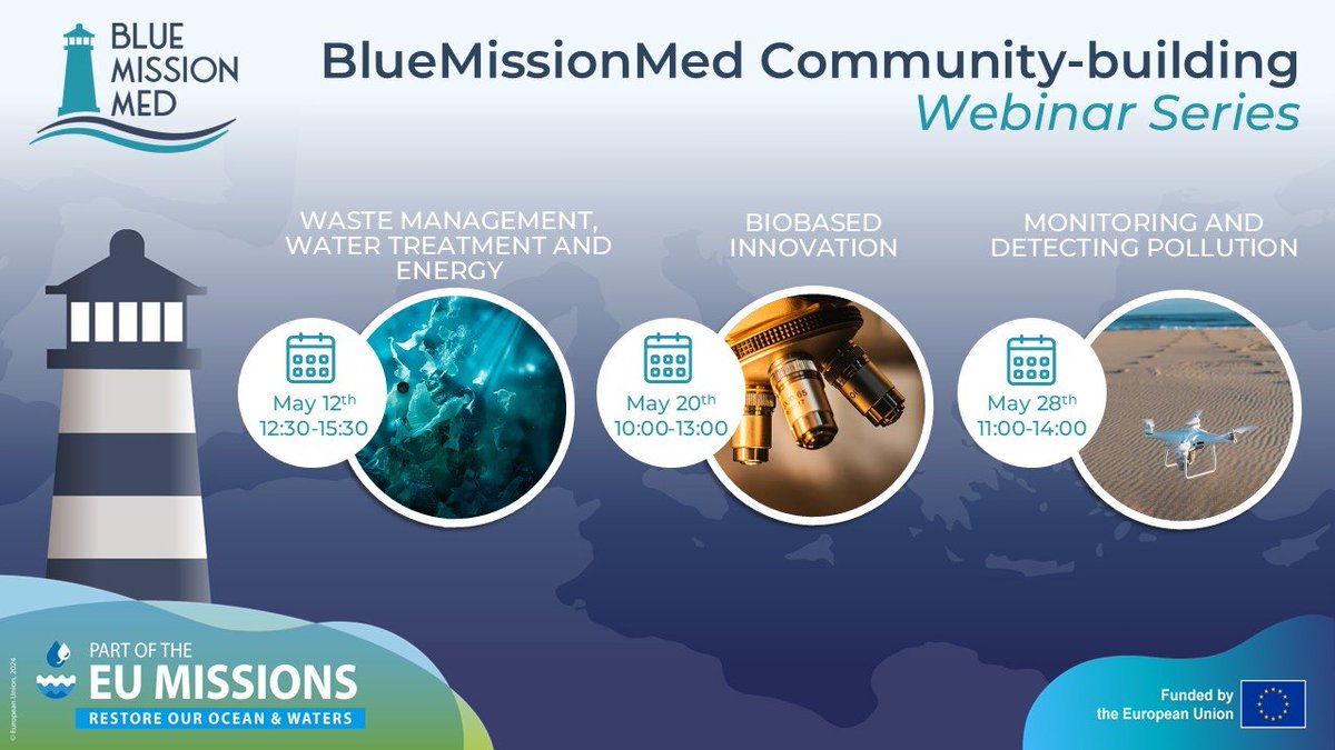 BUSINESSMED (@businessmed_med) on Twitter photo ๐ Join <a href="/bluemissionmed/">BlueMissionMed</a> to boost #Mediterranean #innovation! ๐
Webinars on :
๐
May 12: (12:30-15:30 CEST)
#WasteManagement & #Energy
๐
May 20: (10:00-13:00 CEST)
Biobased Innovation
๐
May 28: (11:00-14:00 CEST)
Pollution Monitoring
๐ข Register๐ bit.ly/4jz27aP ๐ Join <a href="/bluemissionmed/">BlueMissionMed</a> to boost #Mediterranean #innovation! ๐
Webinars on :
๐
May 12: (12:30-15:30 CEST)
#WasteManagement & #Energy
๐
May 20: (10:00-13:00 CEST)
Biobased Innovation
๐
May 28: (11:00-14:00 CEST)
Pollution Monitoring
๐ข Register๐ bit.ly/4jz27aP