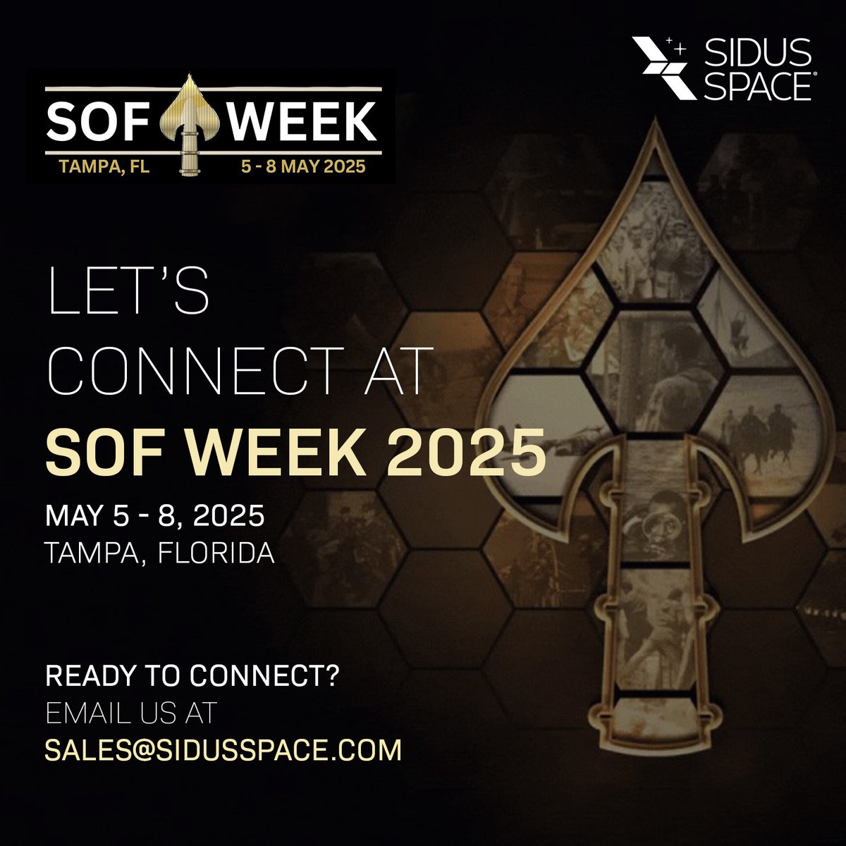 Sidus Space (@sidusspace) on Twitter photo See you in Tampa! As a space mission enabler providing satellite manufacturing, AI-driven data solutions, and defense hardware, we are committed to supporting the Special Operations Forces community.
#SOFWeek #SidusSpace See you in Tampa! As a space mission enabler providing satellite manufacturing, AI-driven data solutions, and defense hardware, we are committed to supporting the Special Operations Forces community.
#SOFWeek #SidusSpace