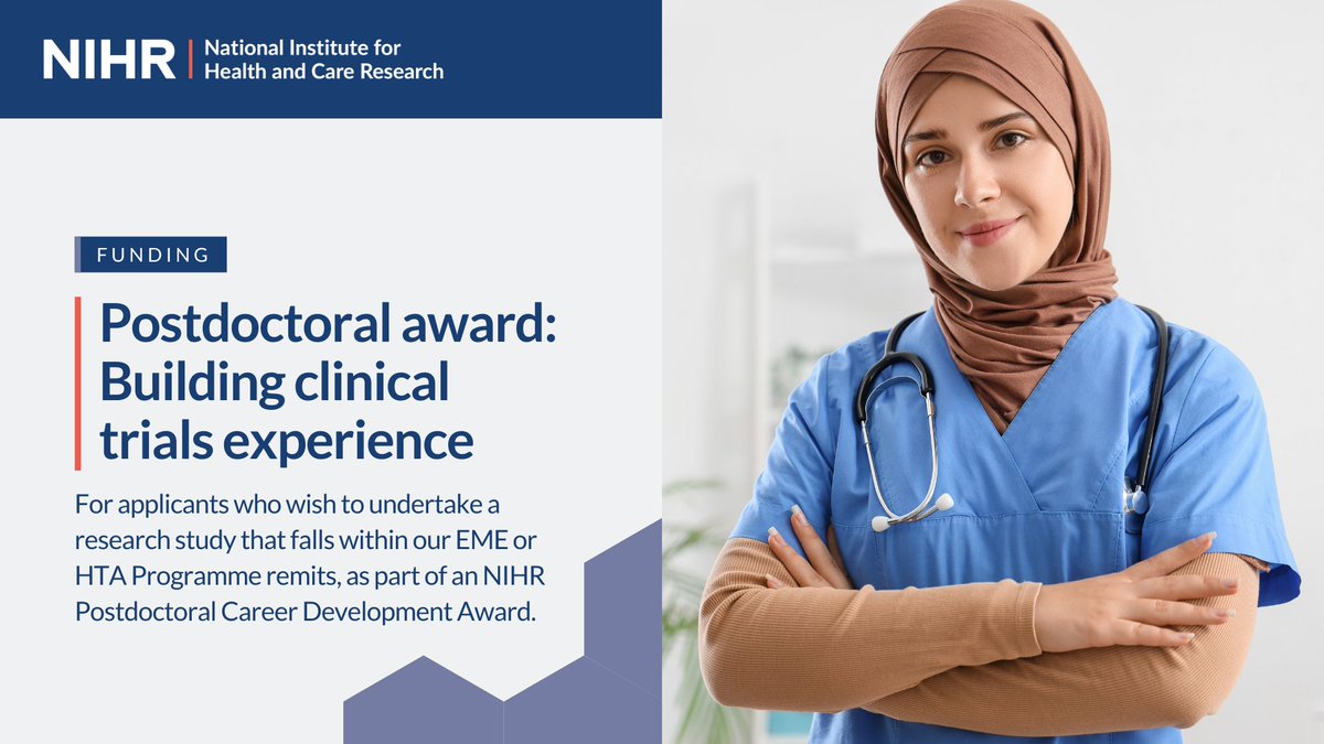 Have you seen our new opportunities for applicants who would like to undertake a research study that falls within our Efficacy and Mechanism Evaluation (EME) or Health Technology Assessment (HTA) Programme remits, as part of an NIHR Postdoctoral Career Development Award?

Find