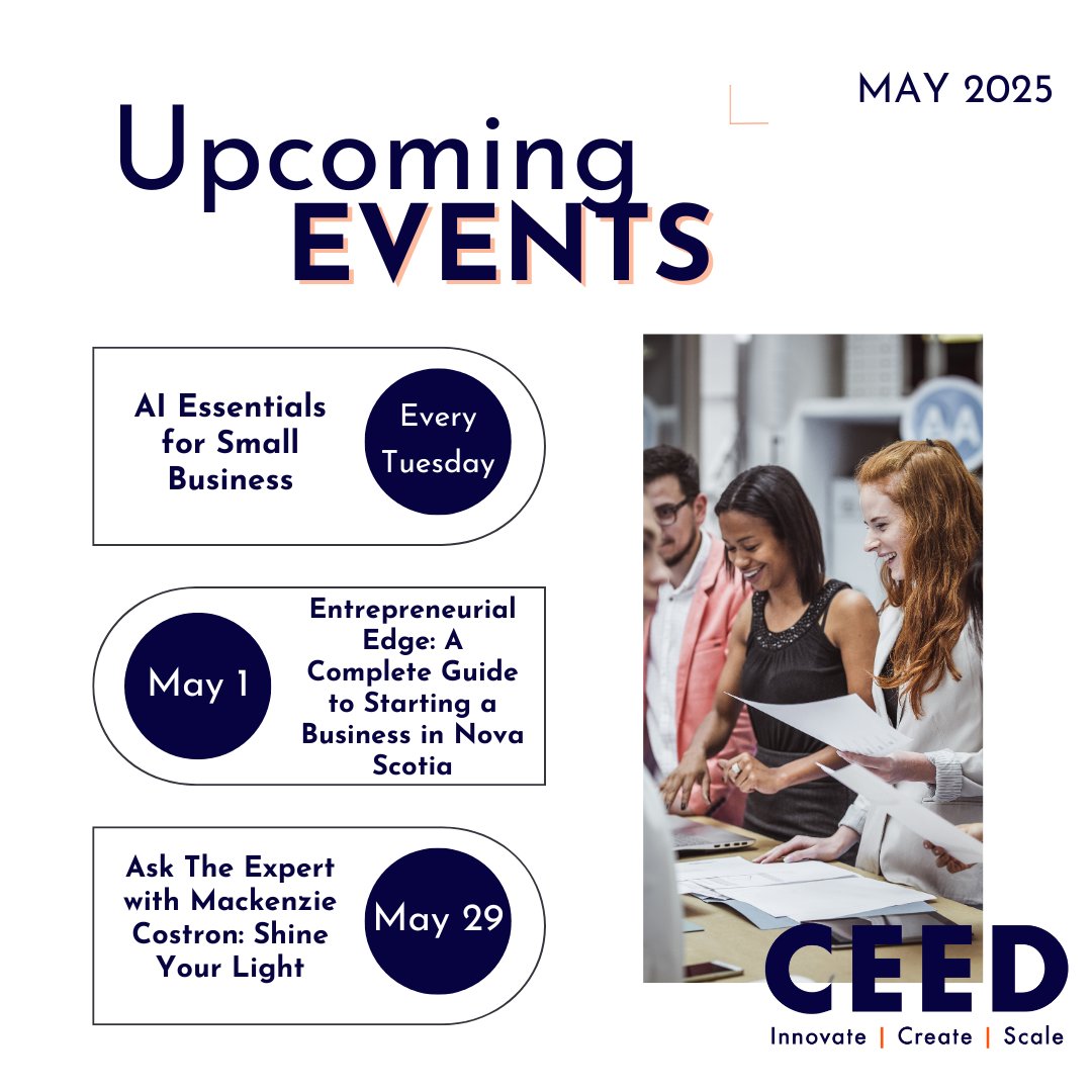 🚀 May is full of growth opportunities at CEED! From AI workshops to business startup tips and wellness-focused sessions—there’s something for every entrepreneur.
👉 Register now: eventbrite.ca/organizations/…