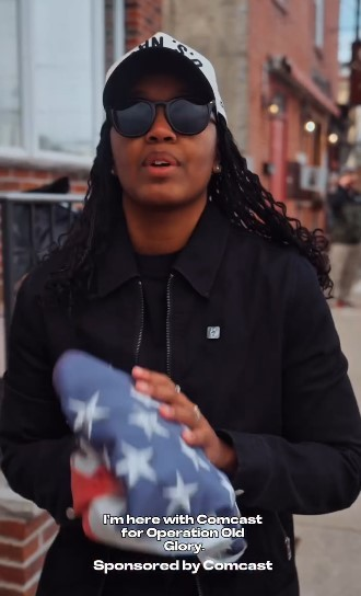 KimSmith527's tweet photo. Proud to partner with Philly-based creator Ciara Strickland to shine a light on Operation Old Glory, a Comcast program where our teammates work to replace worn, damaged flags outside homes + businesses at no cost to the property owners. #IWorkForComcast https://t.co/TUSH0fiPmR https://t.co/pR6MPEVAzn