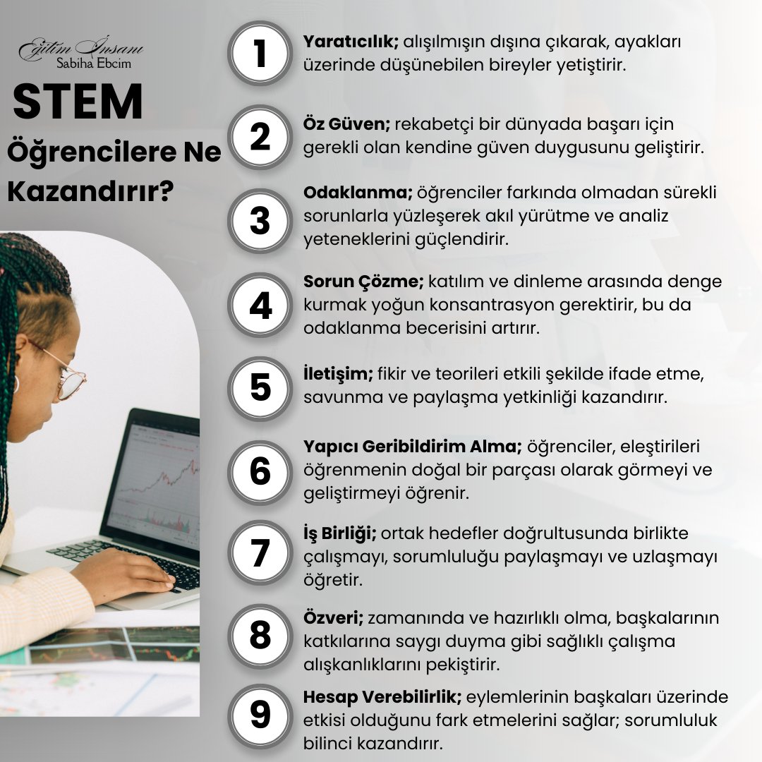 Eğer siz de öğrencilerinizin SEM becerileri ile donanmasını istiyorsanız, STEM’i sınıfınıza mutlaka taşıyın...

#eğitim #education #21stcentury #skills #yetkinlik #science #technology #engineering #maths #eğitiminsanı #STEM #STEAM