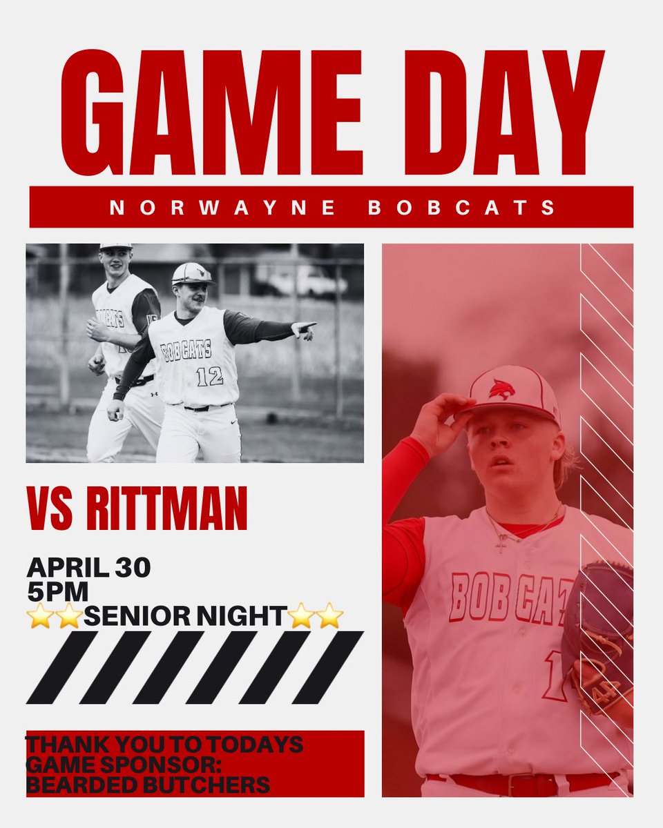 Come out tonight be Rittman to celebrate our 8 Seniors:
Ashton Snyder
Mason Moyer
Dylan Tanner
Blake Simmons
Luke Larrison
Logan Hackworth
Simon Henico
Jaden Riggenbach

5pm start
