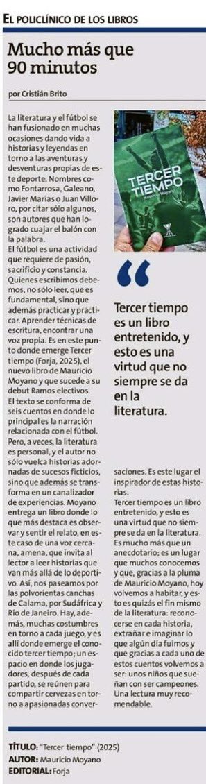 📚RESEÑA

Leí «Tercer tiempo», de Mauricio Moyano, y esto escribí para <a href="/laestrellavalpo/">La Estrella de Valpo</a> 

Publica <a href="/ForjaEd/">Editorial Forja</a> 

#Narrativa