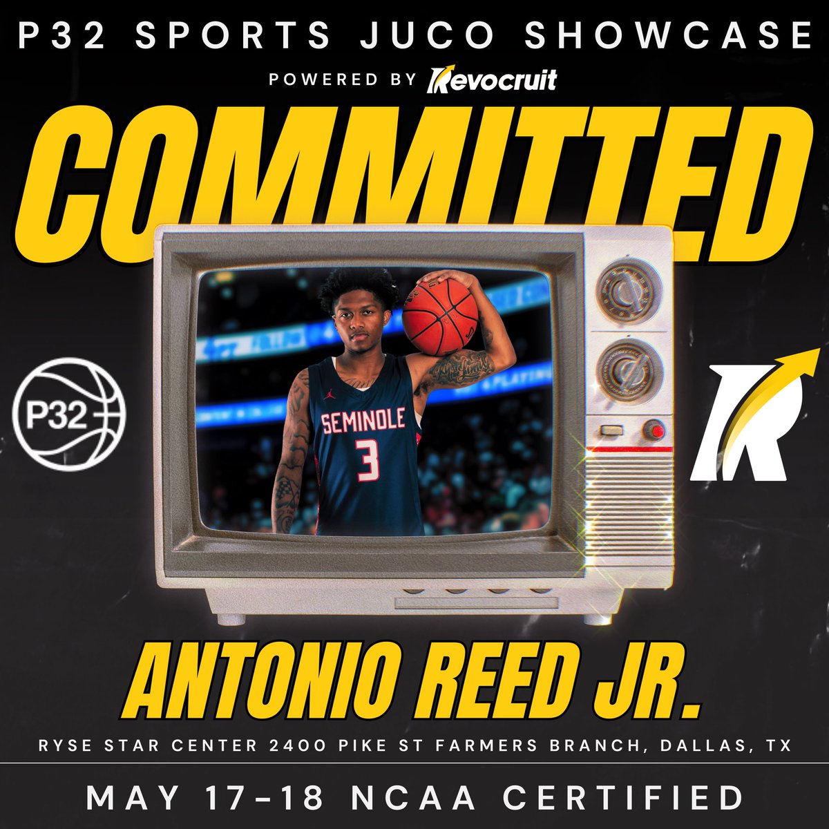 JC Event Commit: Seminole State guard Antonio Reed Jr. is officially locked in for the New Balance P32 Sports JUCO Showcase, powered by Revocruit.

This NCAA Certified event takes place May 17–18 at the Ryse Star Center.

📍2400 Pike St, Farmers Branch, TX

#JC4PT #JUCOProduct