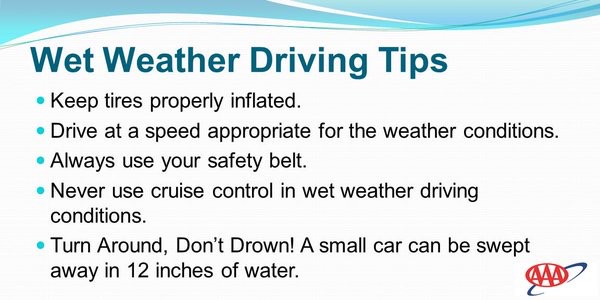 Please drive with caution in rainy conditions, and never drive into flood water. #TurnAroundDontDrown