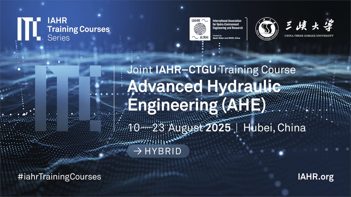 IAHR, in collaboration with <a href="/CTG_1993/">CTG</a> (University) launches  the "Advanced #HydraulicEngineering" course.
📅 When: 10–23 August 2025.
🌐 Hybrid format – join in person in Hubei, #China, or participate online.
Register: iahr.org/index/detail/1…