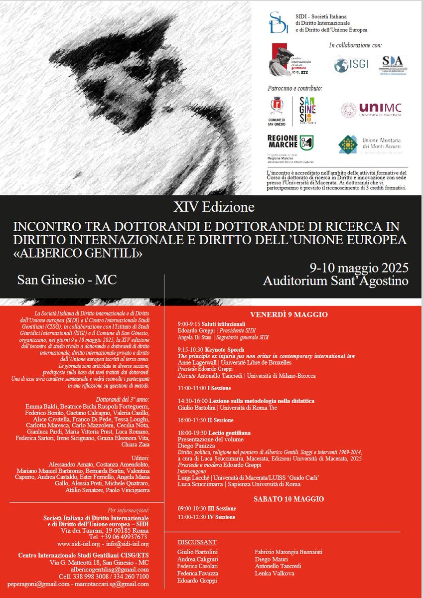 SIDIorg's tweet photo. Incontro di studio rivolto ai dottorandi e dottorande di diritto  internazionale, diritto internazionale privato e diritto dell’Unione  europea "Alberico Gentili" 9-10 maggio 2025 #SanGinesio #SIDI #CISG #dottorandi #dottorato #ricerca #dirittointernazionale #dirittoUE  👇👇👇👇 https://t.co/M7IcRV1bGi