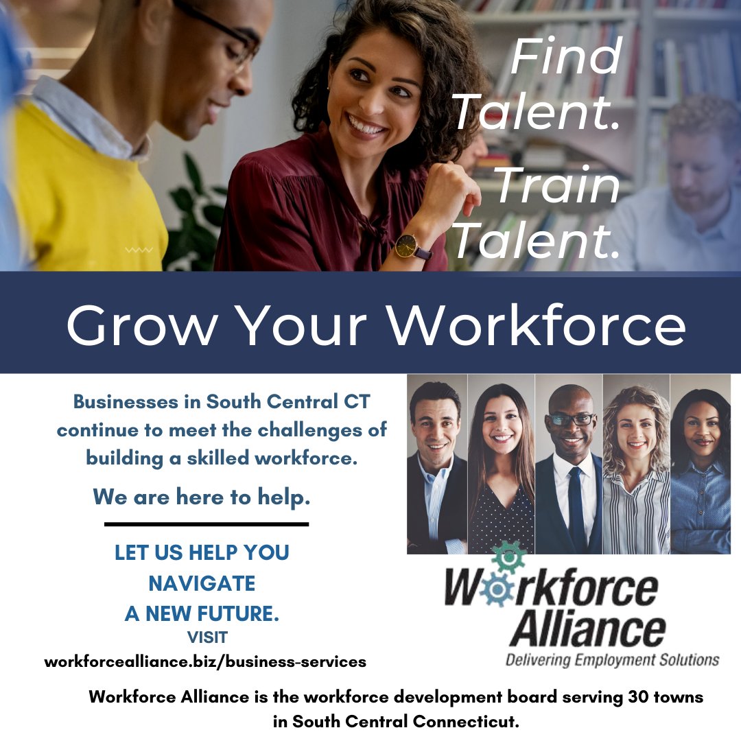 Find Talent. Train Talent. Grow Your Workforce.
📢 Workforce Alliance helps South Central CT businesses build a skilled workforce.

🔹 Navigate a new future!
🌐 workforcealliance.biz/business-servi…

#WorkforceDevelopment #GrowYourBusiness #CTBusiness #TalentSolutions 🚀