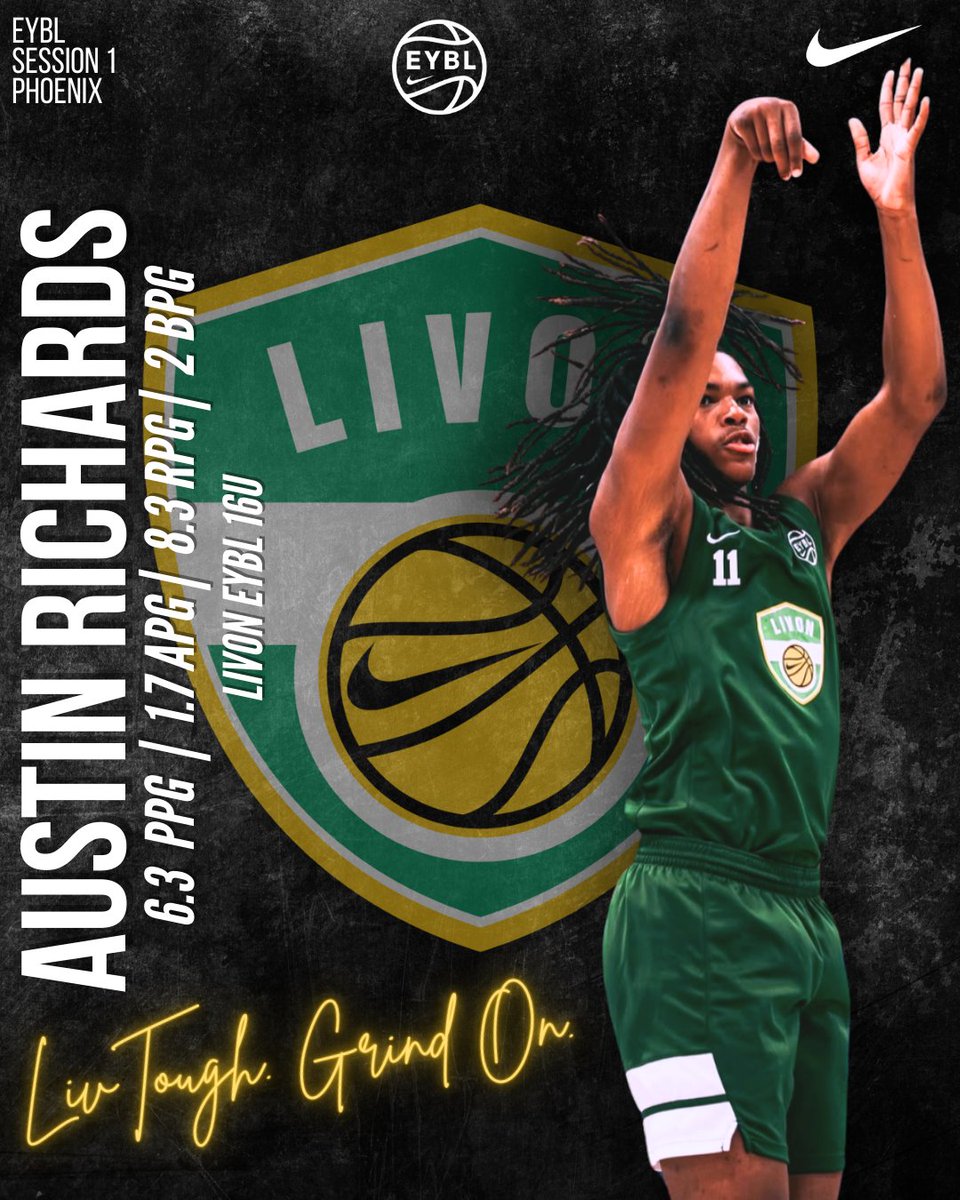 Austin Richards (JA) MS finished the weekend in AZ as a the Top 10 rebounders in the U16 EYBL. Ranks 3rd in defensive rebounding &amp; helped mightily to LivOn’s 2-1 record. Austin quietly manages his play on the court, but his rebounding prowess speaks loudly. #LivToughGrindOn