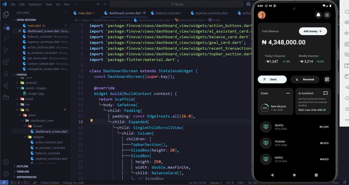 davalexis11's tweet image. Done with this sleek UI I  Saw on Dribbble ,
 Next screen loading…..

 #BuildInPublic #FlutterUI #flutterflowtips