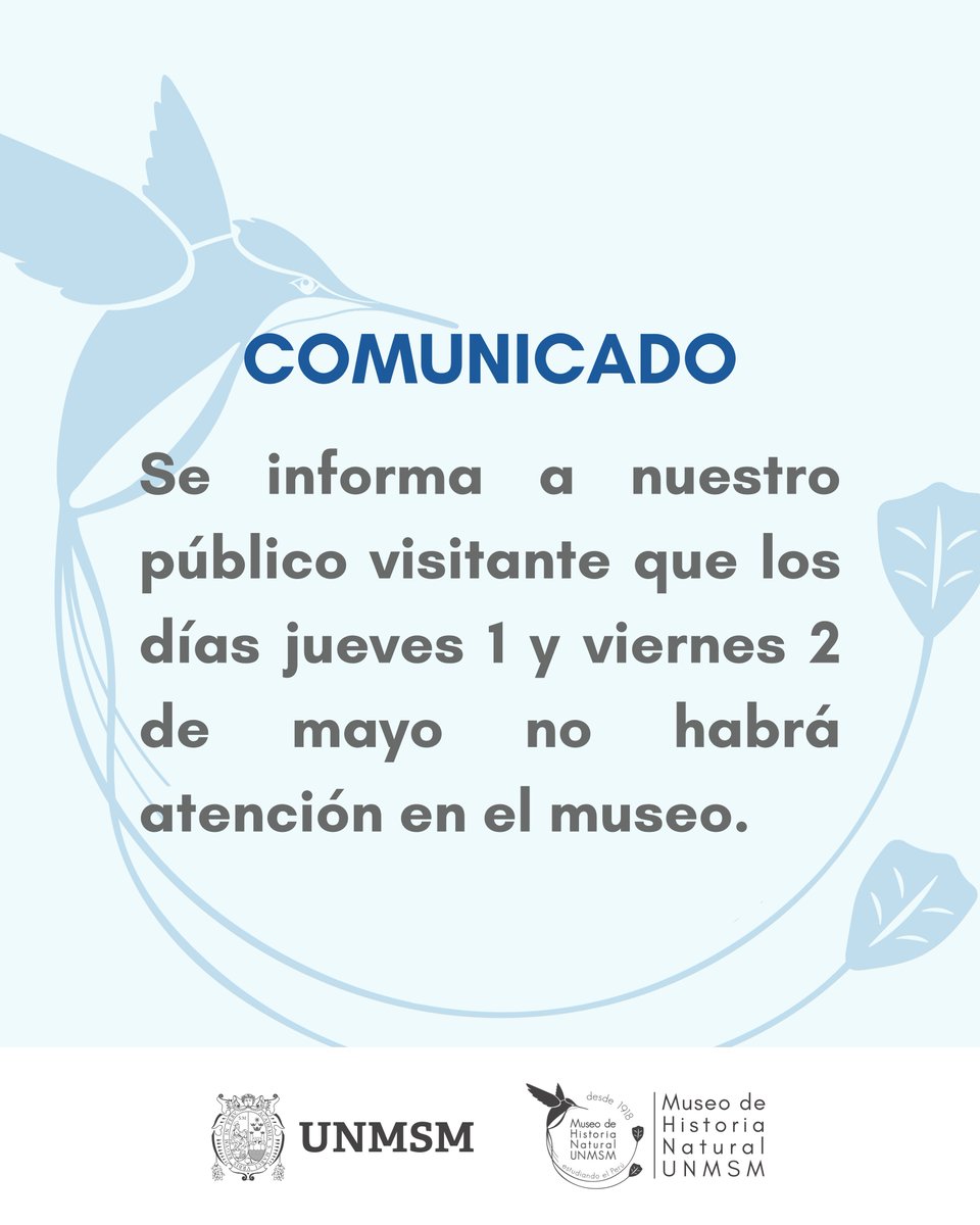 👉 Vea nuestros horarios aquí museohn.unmsm.edu.pe/visitas.html