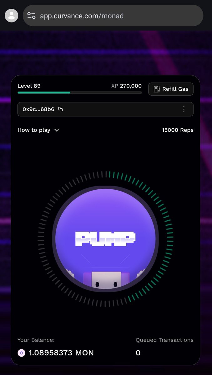 dannn56's tweet photo. MILESTONE ALERT🚨

Finally, I just hit 15k Monad transactions/reps on Pump4Gains via @curvance
On level 89 currently with 270,000XP
Hitting lvl 100 soon⏳

Join me👇
https://t.co/L7qJLAh9rn
- connect Ur wallet
- deposit any amount of Mon
- Tap your sorrow away🕊️

GMONADDDDD 💜💜 https://t.co/Y7QgmYQbba