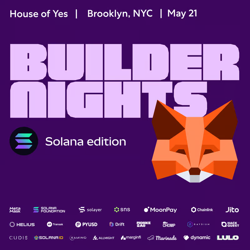 marginfi is excited to join <a href="/MetaMask/">MetaMask.eth 🦊</a> for a Solana edition of Builder Nights alongside various ecosystem partners this Accelerate! 🇺🇸 RSVP Below ↓

🗓️ May 21, 2025 
⏰ 6pm EST

Stay tuned for marginfi's agenda at <a href="/SolanaConf/">Solana Breakpoint 🇦🇪 Abu Dhabi Dec 11-13</a>!