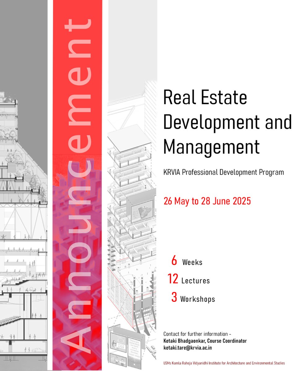 KRVIA announces Professional Development Program - Real Estate Management &amp; Development
A Practice-Oriented Studio for Emerging Professionals
26 May – 28 June 2025

#RealEstateIndia #RealEstate #krvia <a href="/IkaTekAr/">ketaki tare</a>