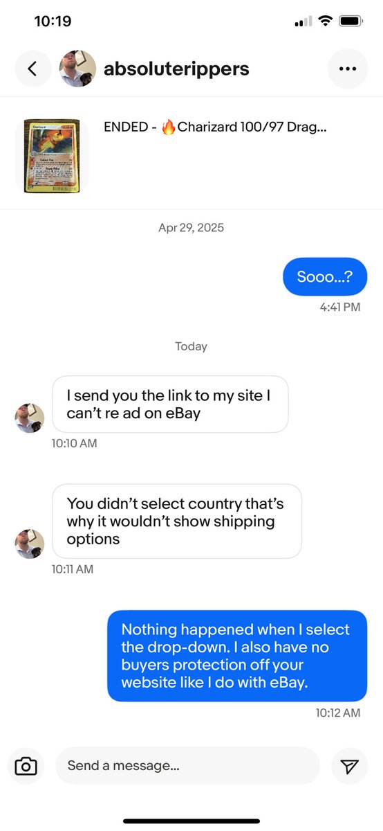 When you report a seller pushing towards his personal website and nothing happens… <a href="/eBay/">eBay</a>