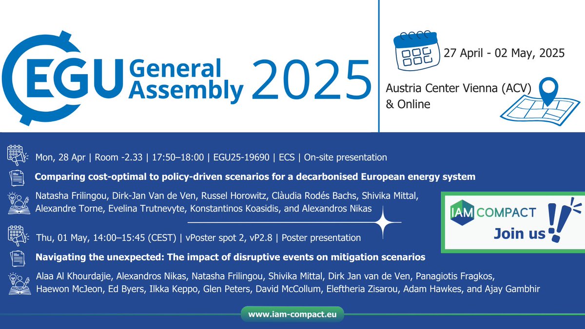 IAM COMPACT (@iam_compact) on Twitter photo 🌍 Getting ready for the #EGU25 in #Vienna?
🚀 <a href="/iam_compact/">IAM COMPACT</a> is stepping in with a clear mission: To bring integrated assessment modeling even closer to the scientific and policy communities-through dialogue, data, and innovation!
#iamcompact #energymodelling #climatecrisis 🌍 Getting ready for the #EGU25 in #Vienna?
🚀 <a href="/iam_compact/">IAM COMPACT</a> is stepping in with a clear mission: To bring integrated assessment modeling even closer to the scientific and policy communities-through dialogue, data, and innovation!
#iamcompact #energymodelling #climatecrisis