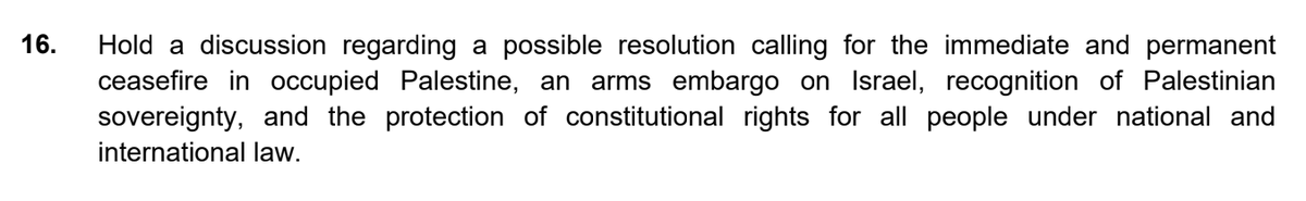 MaxBlumenthal's tweet photo. This is from the San Marcos city council's agenda 

Texas Gov. Greg Abbott has branded the council anti-Jewish and threatened to criminalize them for holding a *discussion* on enforcing international law and defending the constitutional rights of Americans to protest Israel https://t.co/6mJlsuMZc5