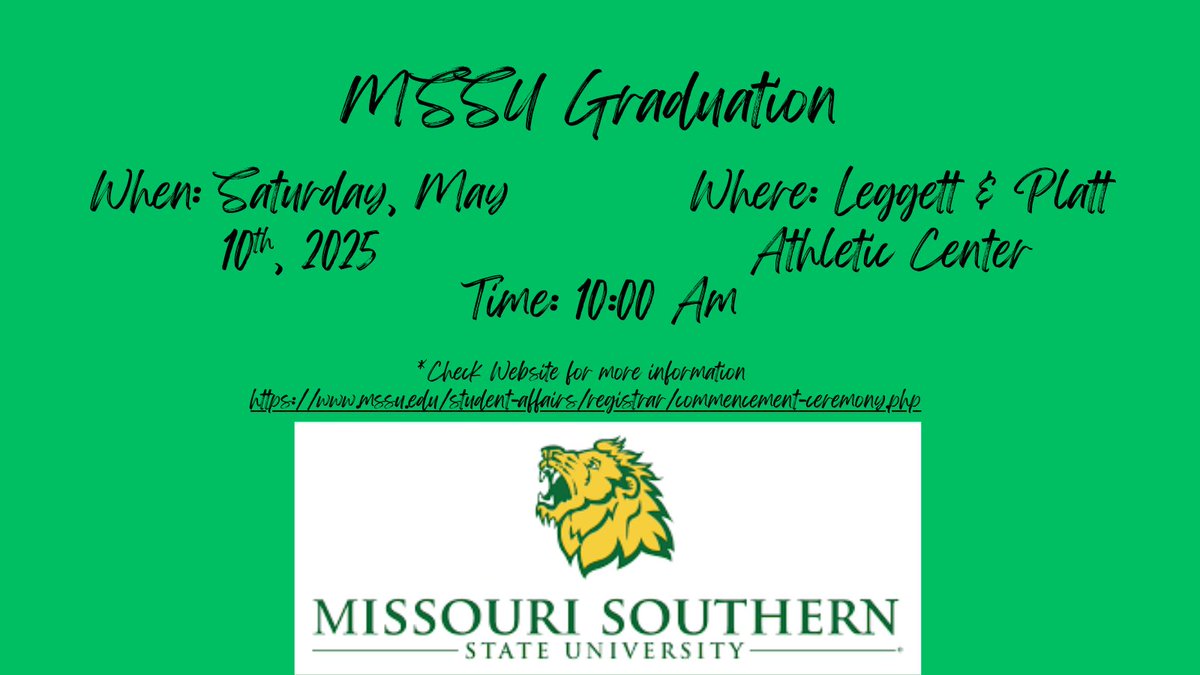Graduates this is the final countdown!
T-11 Days till Graduation!

Here is all of the important graduation information. Congrats to all of our 2025 graduates!

Click the link below to get more information:
mssu.edu/student-affair…