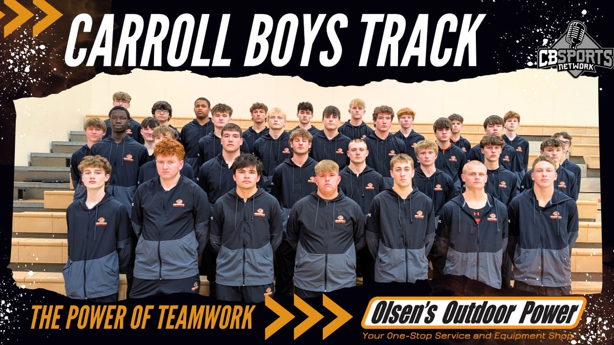 Congratulations to the Carroll Boys Track Team on being named the Olsen’s Outdoor Power Teamwork Team of the Week.  The Tigers won their meet Tuesday and took 3rd last Friday. Tuesday they set 10 season bests.
<a href="/TigerVisionCHS/">Tiger Vision</a> <a href="/CarrollHighTF/">Carroll High Track & Field</a> <a href="/coachrow/">Craig Rowedder</a> <a href="/mason_nieland/">Mason Nieland</a>