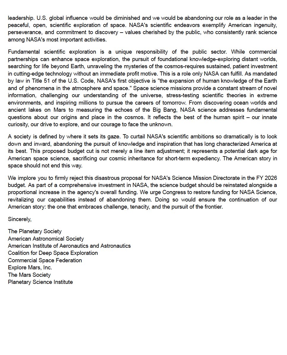 Commercial Space Federation (@csf_spaceflight) on Twitter photo Drastic reductions to NASA endanger U.S. leadership in space and science at a time when China and others are ramping up space exploration.  U.S. preeminence in science, space, and technology isn’t an accident, but the result of a deliberate strategy to invest in science. Drastic reductions to NASA endanger U.S. leadership in space and science at a time when China and others are ramping up space exploration.  U.S. preeminence in science, space, and technology isn’t an accident, but the result of a deliberate strategy to invest in science.