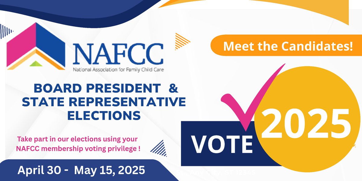 NAFCC (@nafcc) on Twitter photo NAFCC Members: Voting is Now Open!
Ballots are out for the 2025 NAFCC Elections.
Need help voting? If you experience any technical
difficulties, contact: membership@nafcc.org
Not a member yet? To join NAFCC, visit nafcc.org #FamilyChildCare NAFCC Members: Voting is Now Open!
Ballots are out for the 2025 NAFCC Elections.
Need help voting? If you experience any technical
difficulties, contact: membership@nafcc.org
Not a member yet? To join NAFCC, visit nafcc.org #FamilyChildCare