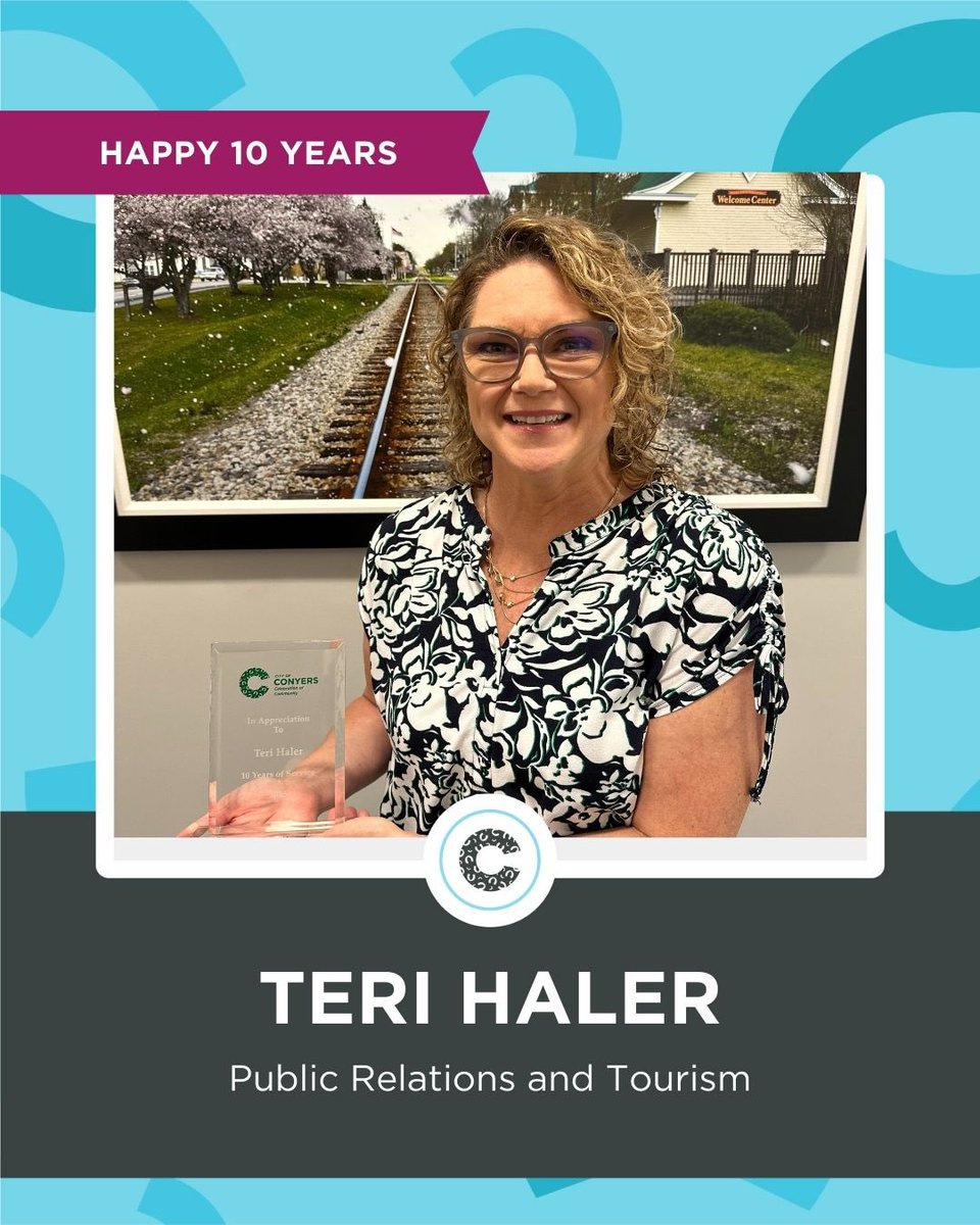 City of Conyers, GA (@cityofconyersga) on Twitter photo It’s time to celebrate another milestone years of service employee in our midst, Teri Haler! Congratulations to Teri, Destination Development Manager in PR & Tourism <a href="/VisitConyersGA/">Visit Conyers GA</a>, on 10 years of service to the city!🎉
#Conyers #ConyersGA It’s time to celebrate another milestone years of service employee in our midst, Teri Haler! Congratulations to Teri, Destination Development Manager in PR & Tourism <a href="/VisitConyersGA/">Visit Conyers GA</a>, on 10 years of service to the city!🎉
#Conyers #ConyersGA