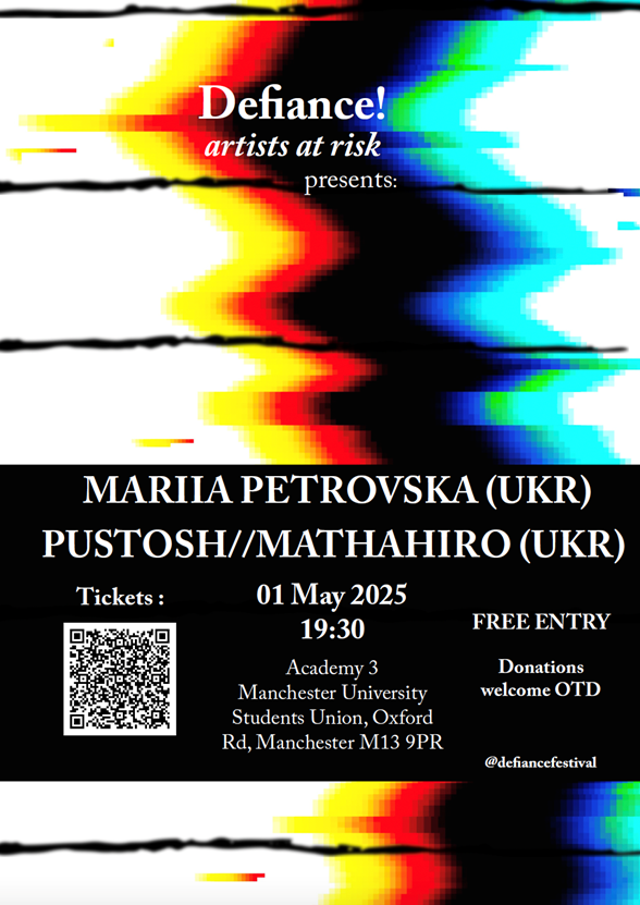 School of Arts, Languages and Culture (@uomsalc) on Twitter photo TOMORROW: Thu 1 May
Defiance! Artists at Risk
A conversation with journalist Gianmarco del Re, author of 'Ukrainian Field Notes I and II' (6-7pm, Sam Alex Building, Room A201)
Followed at 7.30pm by a night of contemporary Ukrainian music at <a href="/McrAcademy/">Manchester Academy</a>
eventbrite.com/e/mariia-petro⦠TOMORROW: Thu 1 May
Defiance! Artists at Risk
A conversation with journalist Gianmarco del Re, author of 'Ukrainian Field Notes I and II' (6-7pm, Sam Alex Building, Room A201)
Followed at 7.30pm by a night of contemporary Ukrainian music at <a href="/McrAcademy/">Manchester Academy</a>
eventbrite.com/e/mariia-petroā¦