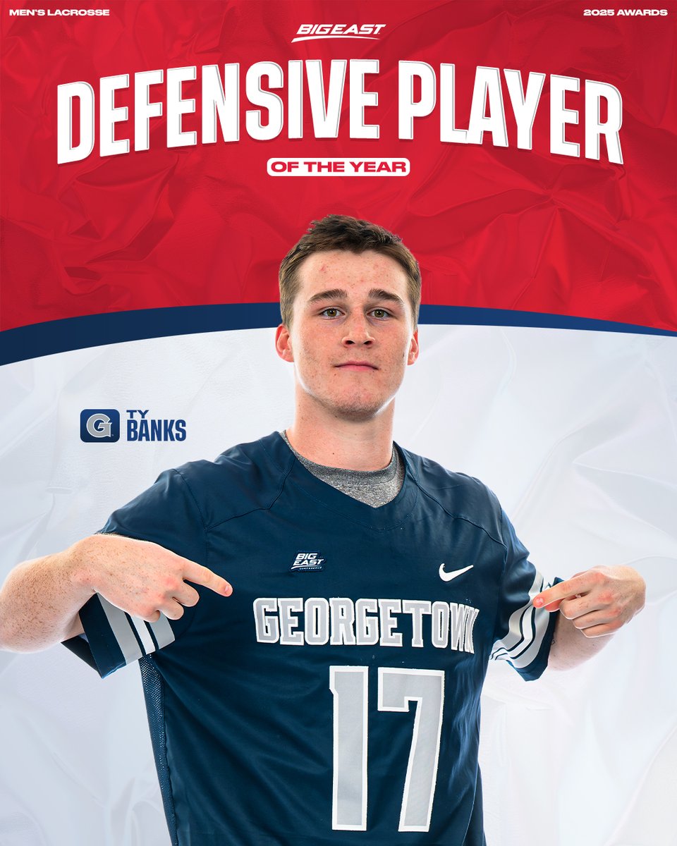 BIGEAST's tweet photo. Your 2025 Men's Lacrosse Defensive Player of the Year! 🧱

Ty Banks from @HoyasMLacrosse https://t.co/LzrC4Bk4u6