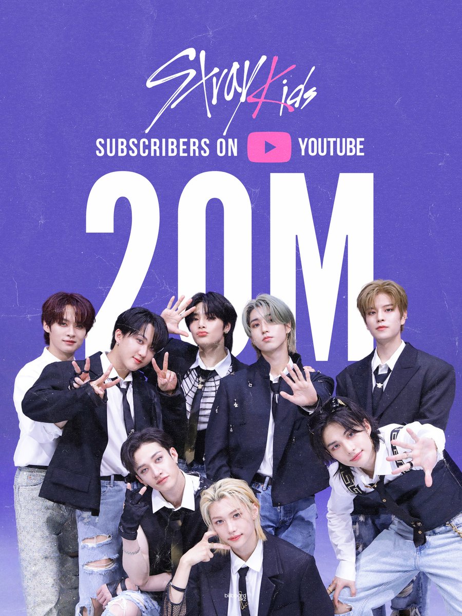 billboardskz's tweet photo. #StrayKids has now surpassed 20 MILLION subscribers on Youtube – the third Korean act in history to do so.

@Stray_Kids joins only BLACKPINK and BTS in this feat, first and only JYPE and 4th Generation K-Pop artist to do so. https://t.co/Z9RW7OV0mU