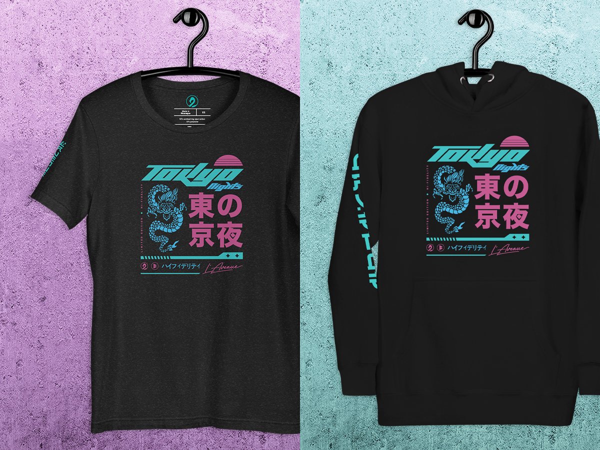 🟣 Limited Edition 'Tokyo Nights' T-shirts and Hoodies. Pre-order Bandcamp this Friday 2nd May. 🥷🏻