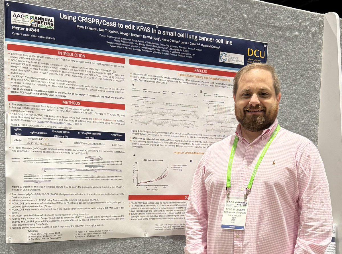 Denis Collins (@coileain) on Twitter photo Last day of #AACR25 ! I am presenting work today by <a href="/CastelMyra/">Myra Castel</a> on small cell lung cancer cell lines with CRISPR/Cas9 generated KRAS mutations. The work is funded by <a href="/Researchirel/">Research Ireland</a> and <a href="/pumabiotech/">@PumaBiotech</a> #CancerResearch <a href="/DcuBiotech/">DCU School of Biotechnology</a> <a href="/DCU_Research/">DCU Research</a> <a href="/DCU_LSI/">DCU Life Sciences Institute</a> <a href="/ProfJohnCrown/">ProfJohnCrown</a> Last day of #AACR25 ! I am presenting work today by <a href="/CastelMyra/">Myra Castel</a> on small cell lung cancer cell lines with CRISPR/Cas9 generated KRAS mutations. The work is funded by <a href="/Researchirel/">Research Ireland</a> and <a href="/pumabiotech/">@PumaBiotech</a> #CancerResearch <a href="/DcuBiotech/">DCU School of Biotechnology</a> <a href="/DCU_Research/">DCU Research</a> <a href="/DCU_LSI/">DCU Life Sciences Institute</a> <a href="/ProfJohnCrown/">ProfJohnCrown</a>