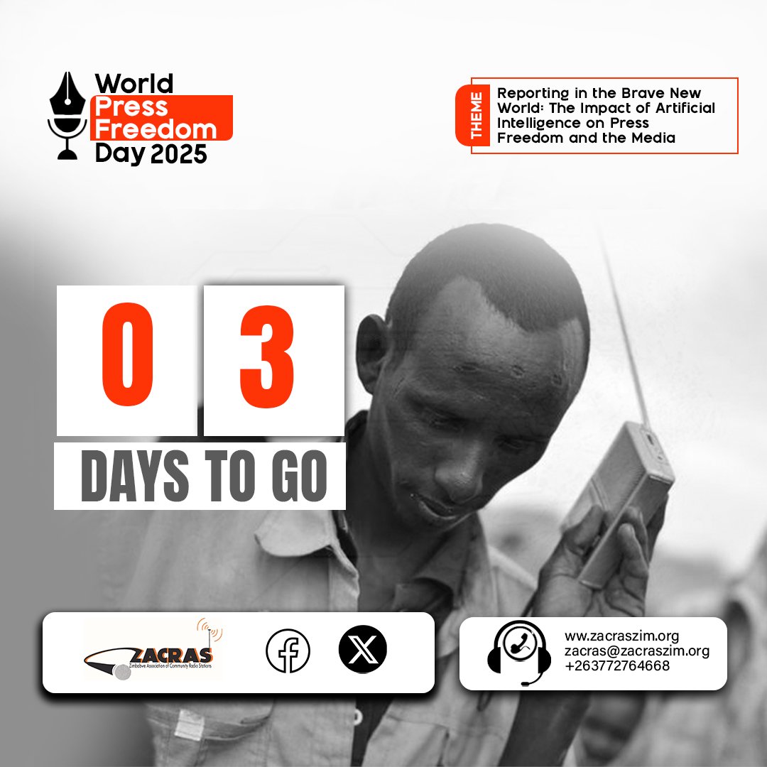 #4DaysToGo: Counting Down to World Press Freedom Day 2025 under the theme, "Reporting in the Brave New World – The Impact of Artificial Intelligence on Press Freedom and the Media"

#Media #PressFreedom #WPFD2025 #AI #artificialintelligence