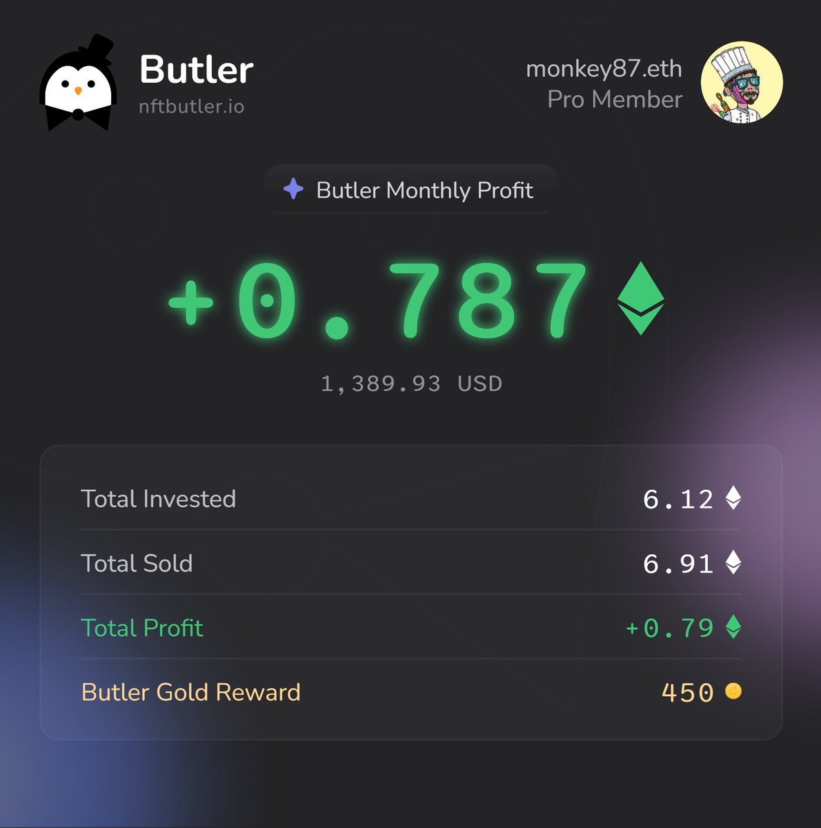 0.787 Ξ in profit this month using <a href="/nftbutler/">NFT Butler</a> 💰
Sharing on X to grab my extra 450 Butler Gold 🟠

Bidding’s a breeze with NFT Butler in my arsenal!  🐧

#NFT #NFTCommunity #NFTButler

nftbutler.io