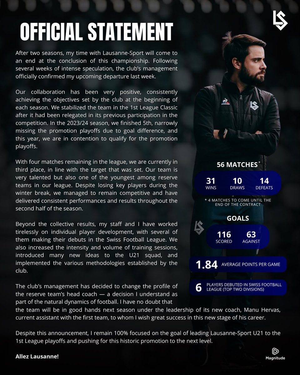 Comunicado oficial sobre mi continuidad en el Lausanne-Sport U21 en la temporada 25/26