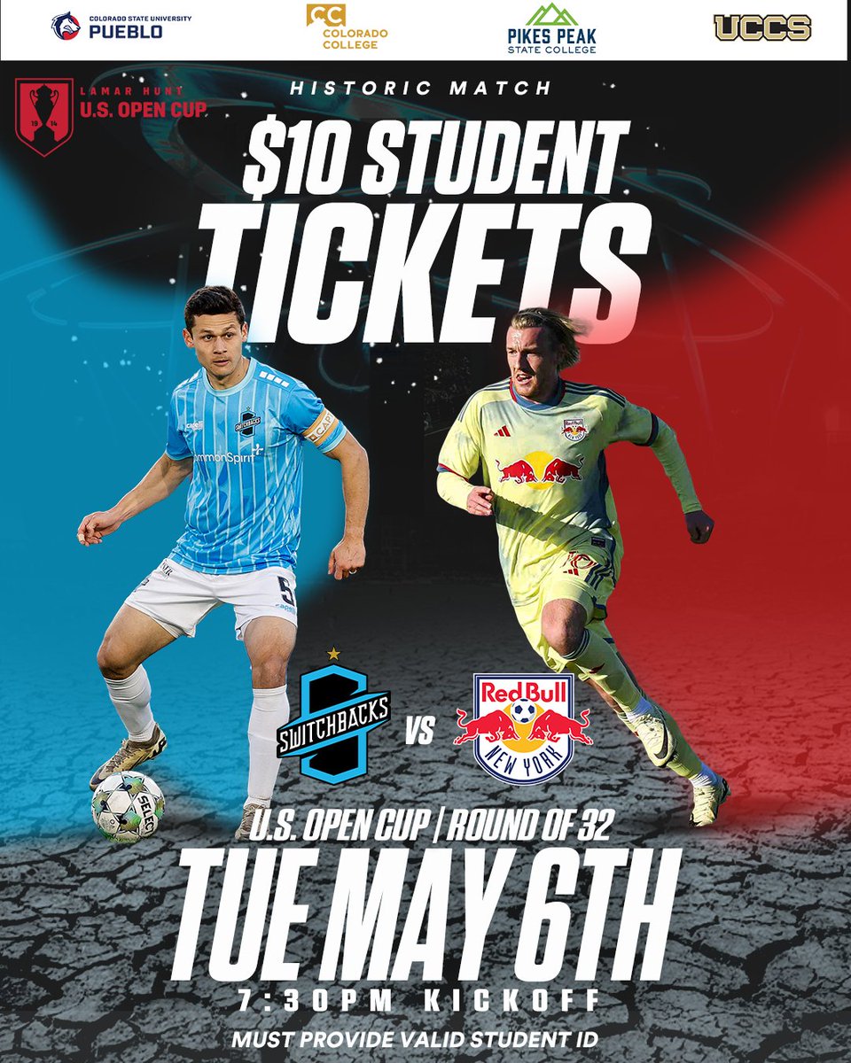 🚨 ATTENTION ALL STUDENTS 🚨

For May 6th's match against MLS Club New York Red Bulls, we will be doing a special $10 ticket for ALL students!

Don't miss out on this HISTORIC MATCH for the US Open Cup and get your student tickets now with the link below!

🎟️: