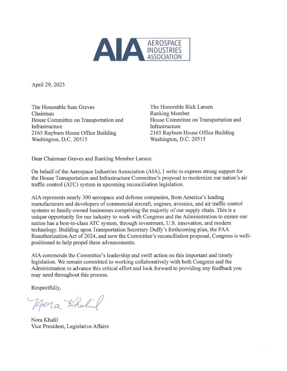 AIAspeaks's tweet photo. AIA commends @TransportGOP on their efforts to modernize our air traffic control system in reconciliation legislation. This focus, and these investments, will help protect America's global leadership in air traffic safety and technology. https://t.co/rPa4TgX1t4