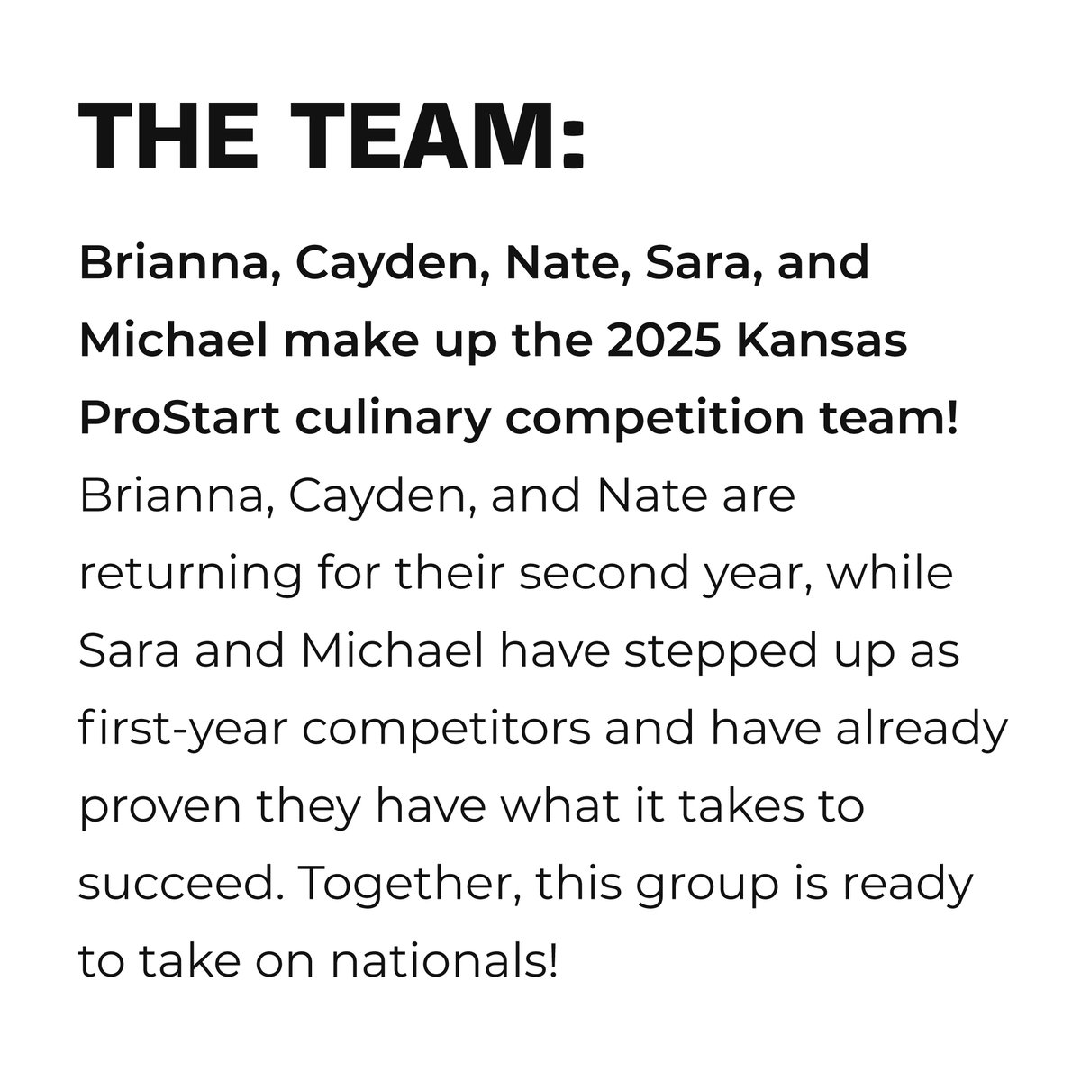 KSRestaurant's tweet image. This weekend two Kansas ProStart teams will compete in the National ProStart Invitational. Meet the Culinary team from @RoadrunnersOATC #MadeinProStart #RoadtoNPSI #NPSI2025