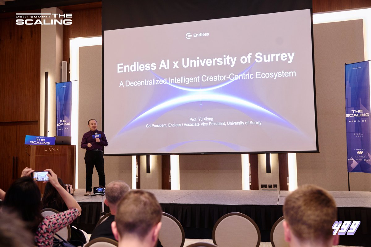499_Group's tweet photo. 🎥 Recap of Professor Yu Xiong @yxiong2000, Co-President of @EndlessProtocol's groundbreaking keynote on "Endless AI: A Decentralized Intelligent Creator-Centric Ecosystem" at The Scaling DeAI Summit @ TOKEN2049 Dubai! 🔗https://t.co/t9LwJKLmQ1

🎙️ Professor Yu Xiong also joined an in-depth interview with @CoethCo, APAC Director of @TheBlock__, sharing insights on the future of decentralized, creator-centric AI systems.

🧠This isn’t just another summit.
It’s where ideas scale, builders meet backers, and the next‑gen DeAI network is forged.
#TheScaling2025Dubai #AI #Web3 #DeAI #Token2049