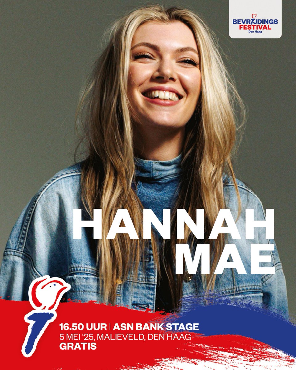 Zangeres Hannah Mae neemt op 5 mei de vier shows op de Bevrijdingsfestivals van S10 over. De 26-jarige Hannah Mae brak door met het nummer 'Back to you' en bracht onlangs haar debuutalbum 'Rode Draad' uit. Vorig jaar deed ze mee aan 'Beste Zangers'.  bevrijdingsfestivaldenhaag.nl