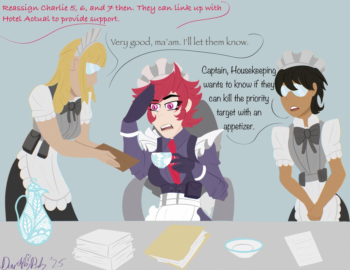 Commission delivered. 

Murder maids! Idk. I wanted to come up with a more clever tag line but everything sounded cheesy.