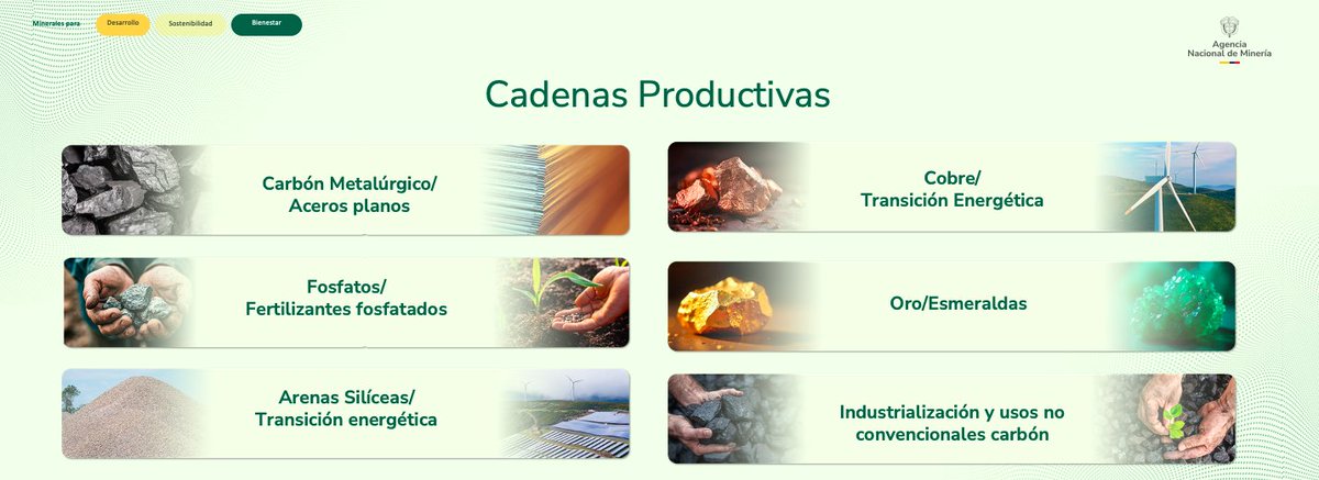 ANMColombia's tweet photo. #ANMinforma   

Desde la ANM definimos 17 minerales estratégicos que son la base de las cadenas productivas que nos permitirán avanzar en la #TransiciónEnergética, la reindustrialización de la economía, el desarrollo agrícola y la construcción de infraestructura. https://t.co/MNxvdp5K2r
