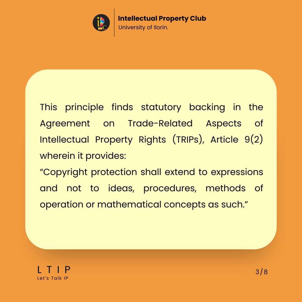 IPCunilorin's tweet photo. On today’s #LTIP we will be taking about the differences between Ideas &amp; Expression! 

We are diving into the stance of Copyright on the protection of both. 

So… I have an IDEA!😉 #LetsTalkIP! https://t.co/vNzgXaR9RN
