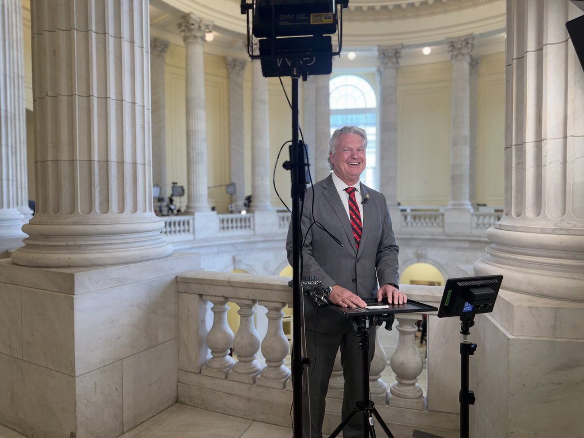 RepCollinsPress's tweet image. Behind the scenes with @RepMikeCollins on @Newsmax. All smiles talking about President Trump’s first 100 days in office.